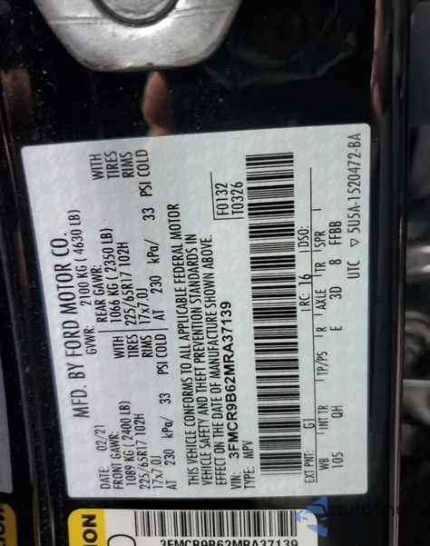 2021 Ford Bronco Sport Big Bend from USA, damaged, VIN 3FMCR9B62MRA37139